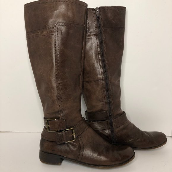 Nine West "Vashiza" Leather Riding Knee Tall MOTO Boot Quiet Luxury Country - Picture 1 of 16